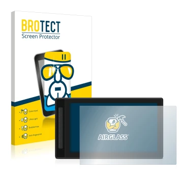 Front side of a product packaging with the brand logo BROTECT. Next to it is the device Huion Kamvas Pro 16 (2.5K) shown with 