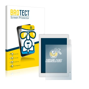 Front side of a product packaging with the brand logo BROTECT. Next to it is the device Boox Nova Air 2 shown with the corresp