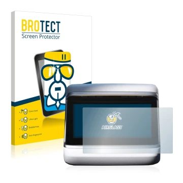 Front side of a product packaging with the brand logo BROTECT. Next to it is the device Tesla Model S Plaid 2023 (Back display