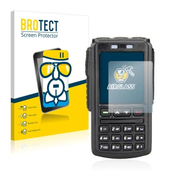 Front side of a product packaging with the brand logo BROTECT. Next to it is the device AnyTone BT-01 shown with the correspon