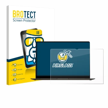 Front side of a product packaging with the brand logo BROTECT. Next to it is the device Samsung Galaxy Book3 Pro 16