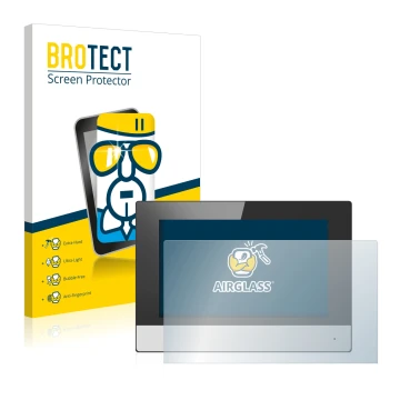 Front side of a product packaging with the brand logo BROTECT. Next to it is the device Hikvision DS-KH6320-WTE2 (indoor stati