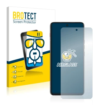 Front side of a product packaging with the brand logo BROTECT. Next to it is the device Motorola ThinkPhone shown with the cor