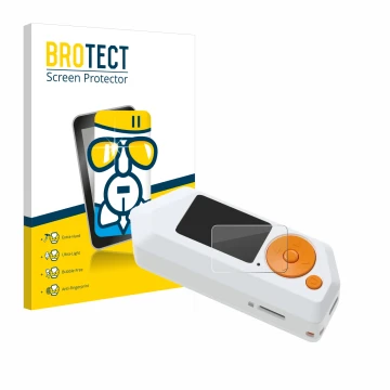 Front side of a product packaging with the brand logo BROTECT. Next to it is the device Flipper Zero FZ.1 shown with the corre