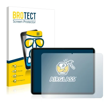 Front side of a product packaging with the brand logo BROTECT. Next to it is the device OnePlus Pad shown with the correspondi