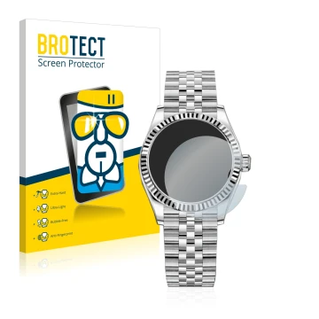 Front side of a product packaging with the brand logo BROTECT. Next to it is the device Rolex Datejust 31 shown with the corre