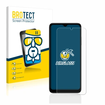 Front side of a product packaging with the brand logo BROTECT. Next to it is the device Nokia G22 shown with the corresponding