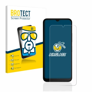 Front side of a product packaging with the brand logo BROTECT. Next to it is the device Nokia C22 shown with the corresponding