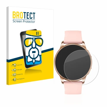 Front side of a product packaging with the brand logo BROTECT. Next to it is the device Levowatch F2 shown with the correspond