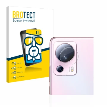 Front side of a product packaging with the brand logo BROTECT. Next to it is the device Xiaomi 13 Lite (ONLY Camera Lens) show