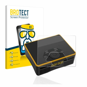 Front side of a product packaging with the brand logo BROTECT. Next to it is the device Junsi iCharger DX6 shown with the corr