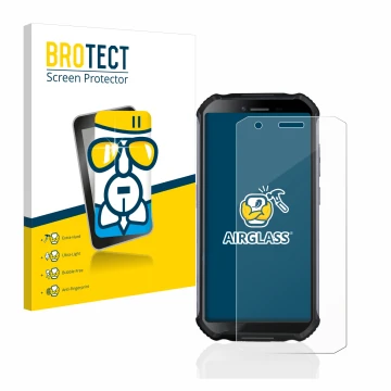 Front side of a product packaging with the brand logo BROTECT. Next to it is the device Doogee S41 shown with the correspondin