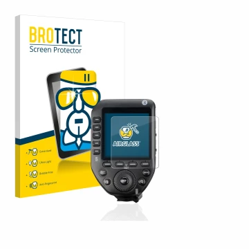 Front side of a product packaging with the brand logo BROTECT. Next to it is the device Godox XPro II shown with the correspon