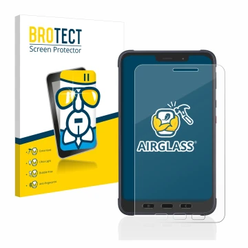 Front side of a product packaging with the brand logo BROTECT. Next to it is the device Samsung Galaxy Tab Active 3 Enterprise