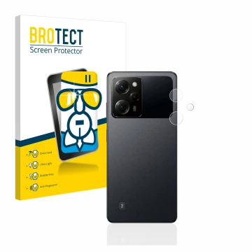 Front side of a product packaging with the brand logo BROTECT. Next to it is the device Xiaomi Poco X5 Pro (ONLY Camera Lens) 