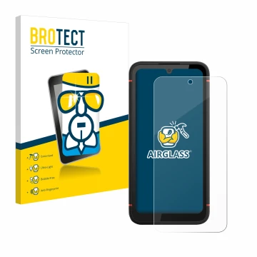 Front side of a product packaging with the brand logo BROTECT. Next to it is the device Gigaset GX4 shown with the correspondi