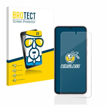 Front side of a product packaging with the brand logo BROTECT. Next to it is the device Samsung Galaxy S23 Enterprise Edition 