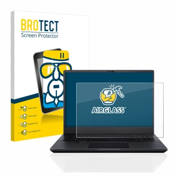 Front side of a product packaging with the brand logo BROTECT. Next to it is the device ASUS ProArt StudioBook 16 OLED shown w