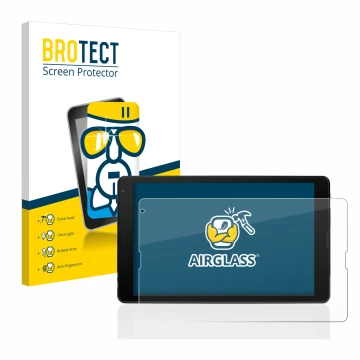 Front side of a product packaging with the brand logo BROTECT. Next to it is the device MEDION Tablet E10421 10,1