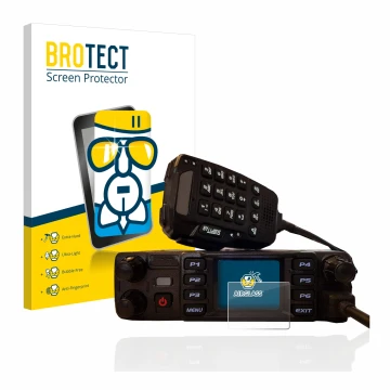 Front side of a product packaging with the brand logo BROTECT. Next to it is the device AnyTone AT-D578UV plus shown with the 