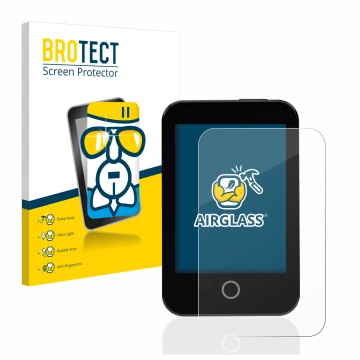 Front side of a product packaging with the brand logo BROTECT. Next to it is the device Medtrum Touchcare nano CGM shown with 