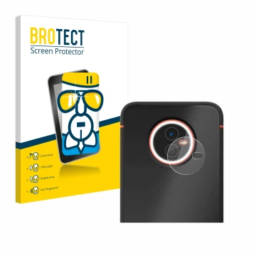 Front side of a product packaging with the brand logo BROTECT. Next to it is the device Gigaset GX4 (ONLY Camera Lens) shown w