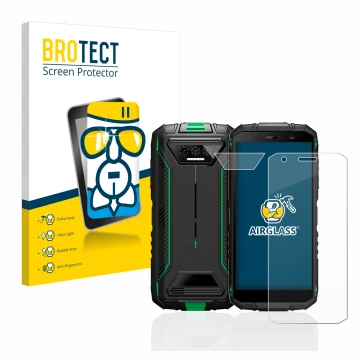 Front side of a product packaging with the brand logo BROTECT. Next to it is the device Doogee S41 Pro (Front+Camera) shown wi