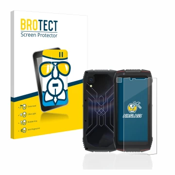 Front side of a product packaging with the brand logo BROTECT. Next to it is the device Cubot King Kong Mini 3 (Front+Camera) 