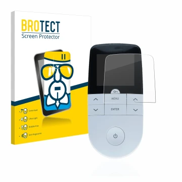 Front side of a product packaging with the brand logo BROTECT. Next to it is the device Beurer EM 49 Digital TENS/EMS shown wi