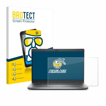 Front side of a product packaging with the brand logo BROTECT. Next to it is the device Dell Latitude 5430 Non-Touch shown wit