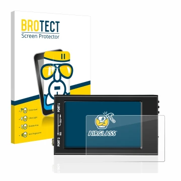 Front side of a product packaging with the brand logo BROTECT. Next to it is the device SDRGEEK NanoVNA-F V2 shown with the co