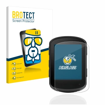 Front side of a product packaging with the brand logo BROTECT. Next to it is the device Garmin Edge 840 shown with the corresp