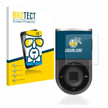 Front side of a product packaging with the brand logo BROTECT. Next to it is the device D’CENT Biometric Wallet shown with the