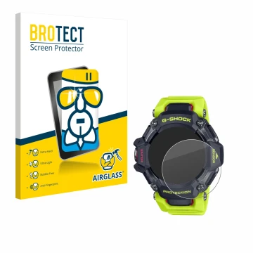 Front side of a product packaging with the brand logo BROTECT. Next to it is the device Casio G-Shock GBD-H2000 shown with the