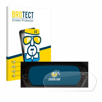 Front side of a product packaging with the brand logo BROTECT. Next to it is the device Audi A3 2023 Virtual cockpit Plus show