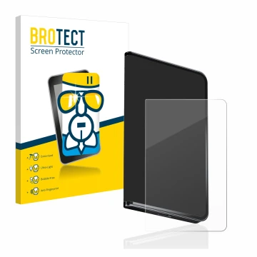 Front side of a product packaging with the brand logo BROTECT. Next to it is the device Ledger Stax crypto wallet shown with t