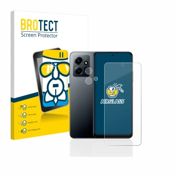 Front side of a product packaging with the brand logo BROTECT. Next to it is the device Xiaomi Redmi Note 12 4G (Front+Camera)