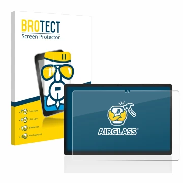 Front side of a product packaging with the brand logo BROTECT. Next to it is the device Jumper EZpad M11 shown with the corres