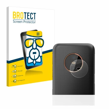 Front side of a product packaging with the brand logo BROTECT. Next to it is the device Gigaset GX6 (ONLY Camera Lens) shown w