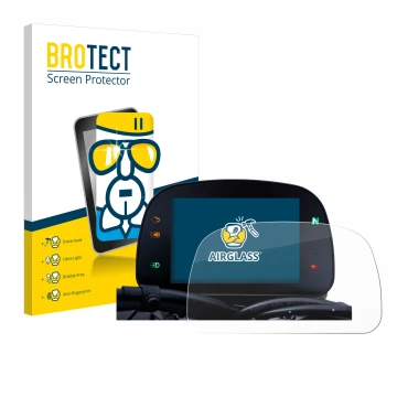 Front side of a product packaging with the brand logo BROTECT. Next to it is the device Moto Morini Seiemmezzo TFT Display 5