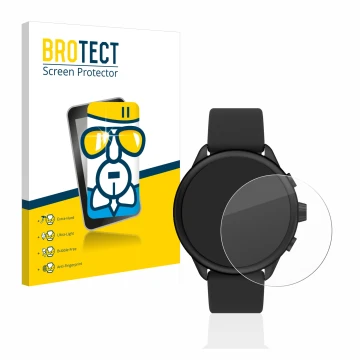Front side of a product packaging with the brand logo BROTECT. Next to it is the device Fossil Smartwatch Wellness (Gen 6) Hyb