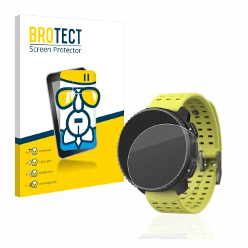 Front side of a product packaging with the brand logo BROTECT. Next to it is the device Suunto Vertical shown with the corresp