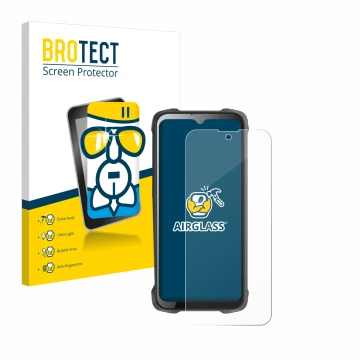 Front side of a product packaging with the brand logo BROTECT. Next to it is the device Cubot King Kong 9 shown with the corre