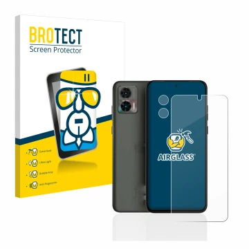 Front side of a product packaging with the brand logo BROTECT. Next to it is the device Motorola Edge 30 Neo (Front+Camera) sh
