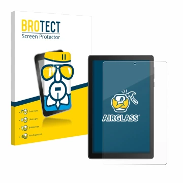 Front side of a product packaging with the brand logo BROTECT. Next to it is the device TCL Tab 8V shown with the correspondin
