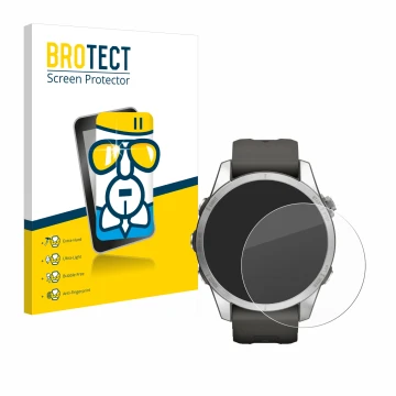 Front side of a product packaging with the brand logo BROTECT. Next to it is the device Garmin Fenix 7S Pro Solar (42 mm) show