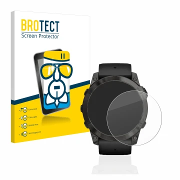 Front side of a product packaging with the brand logo BROTECT. Next to it is the device Garmin Epix Pro (Gen 2) (51 mm) shown 