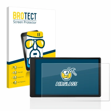 Front side of a product packaging with the brand logo BROTECT. Next to it is the device Garmin Drive 55 shown with the corresp