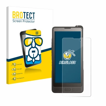 Front side of a product packaging with the brand logo BROTECT. Next to it is the device Sonim XP10 shown with the correspondin