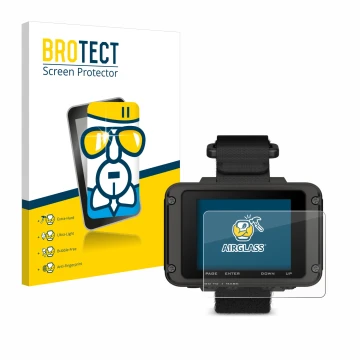 Front side of a product packaging with the brand logo BROTECT. Next to it is the device Garmin Foretrex 801 shown with the cor